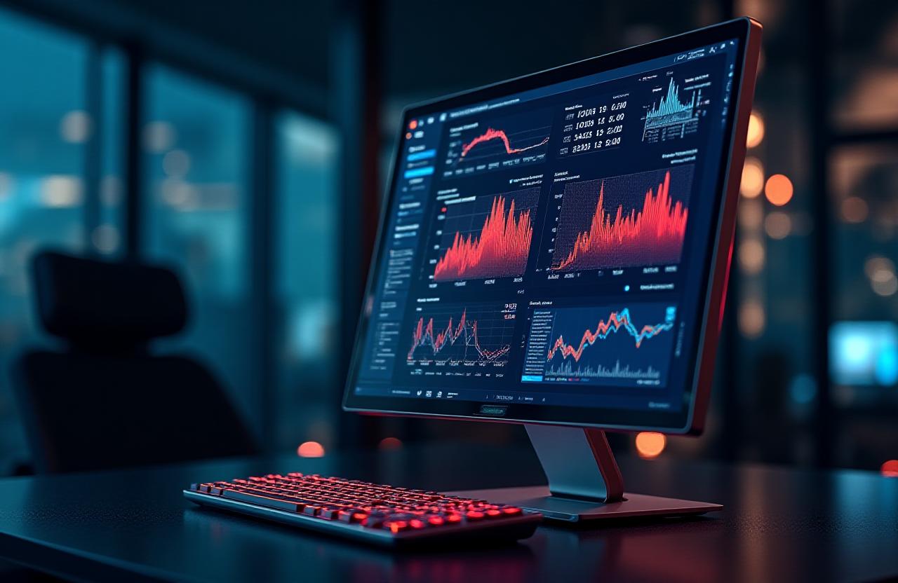Advanced AI analytics dashboard glowing on a dark interface